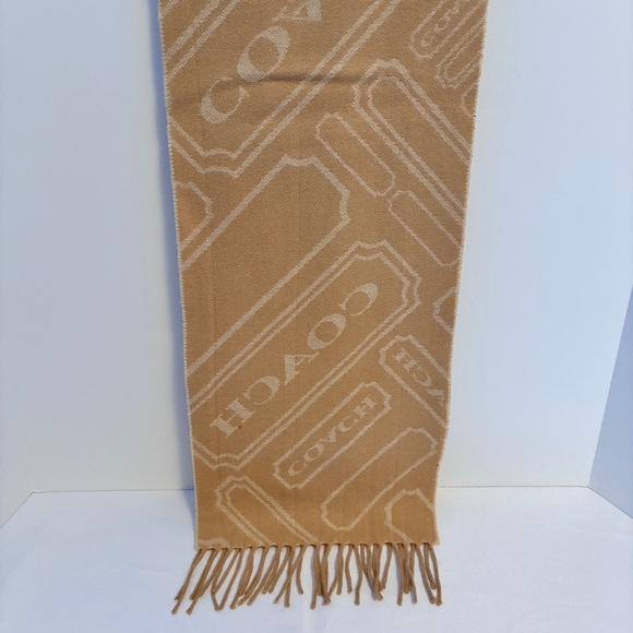 Coach Logo Monogram Tan Cream Reversible Wool Cashmere Muffler Scarf - Picture 6 of 13